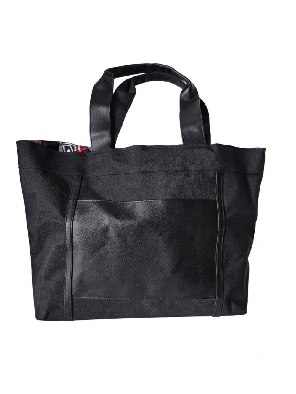 Lancôme Black Canvas & Faux Leather Tote Bag - Floral Lining